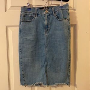 Light wash denim midi skirt